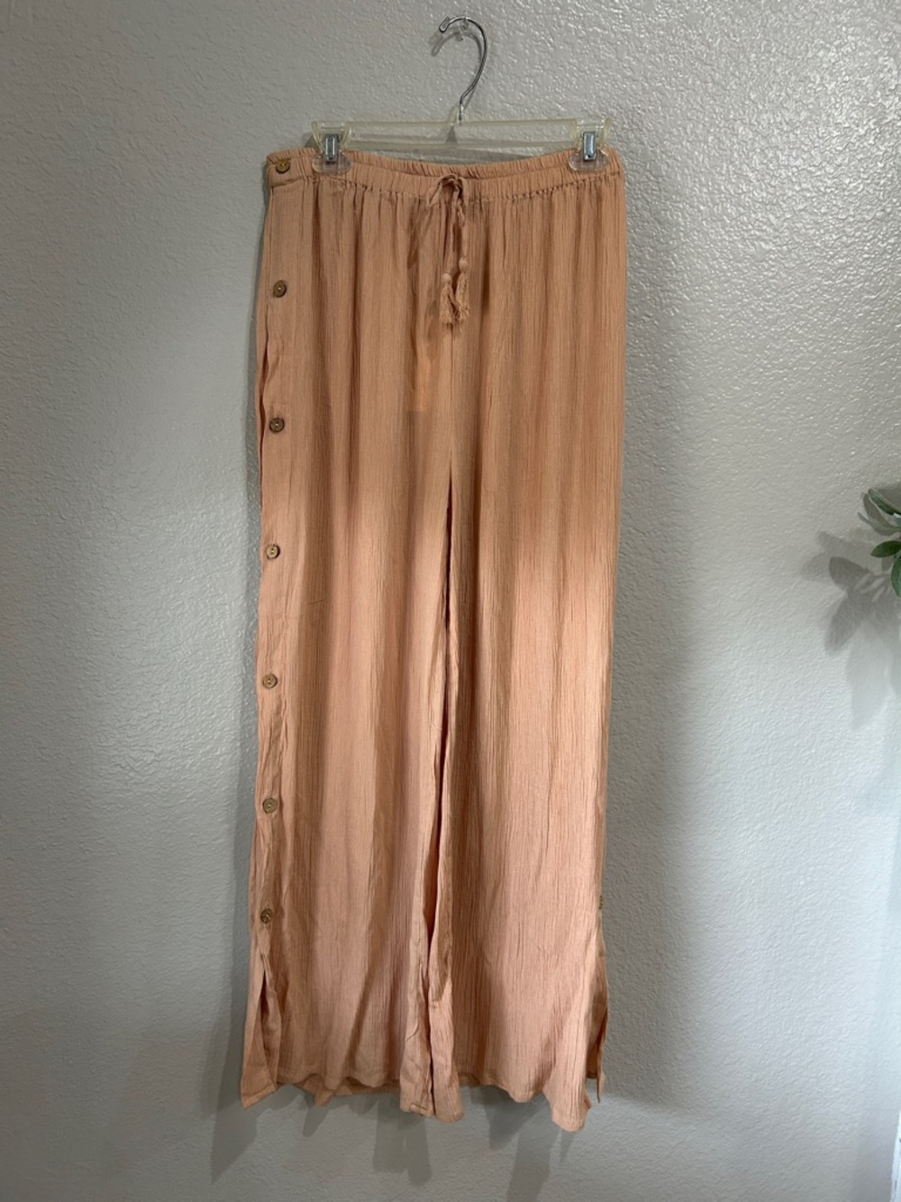 Salty Lemon Women’s Button-Trim Wide Leg Peach Pants Cover UP Sz XL Summer Boho